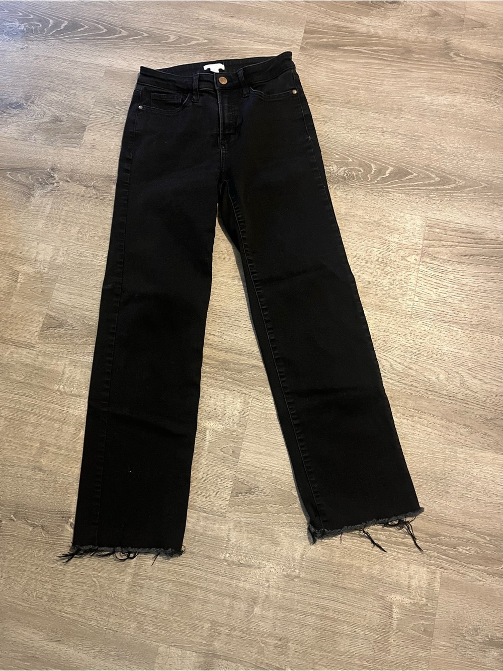 LC Lauren Conrad Black Straight-Leg Jeans with Frayed Hem